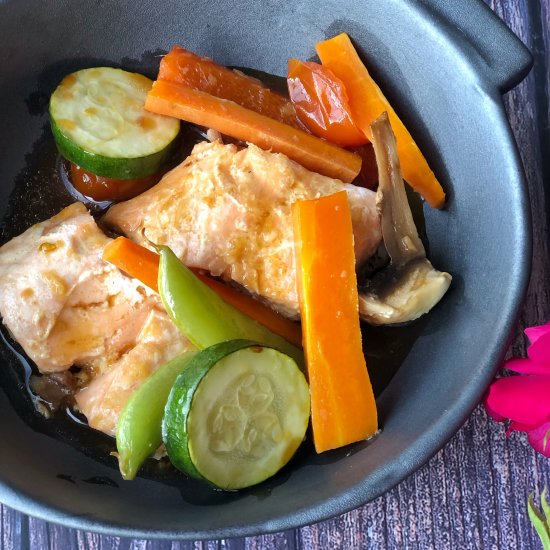 Easy steamed teriyaki salmon parcel