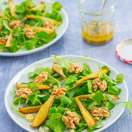 Roast Pear, Stilton & Walnut Salad