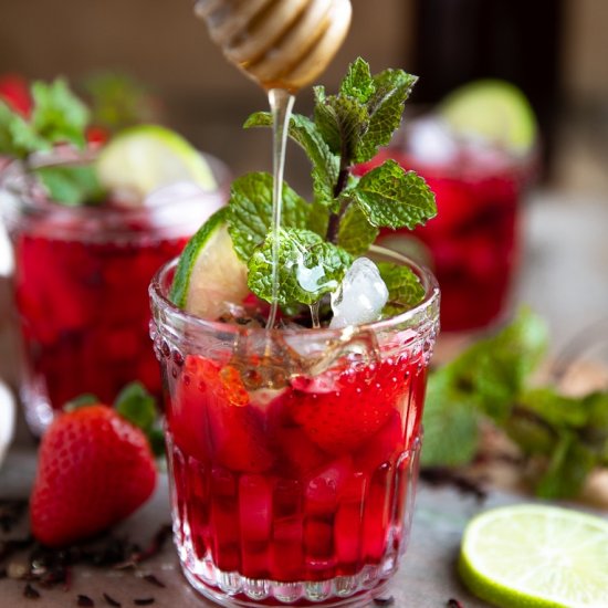 Strawberry Honey Hibiscus Iced Tea