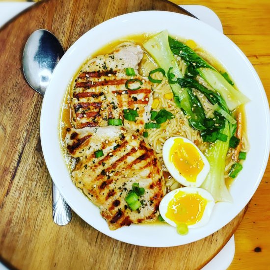 Grilled Pork Ramen with Bok Choy