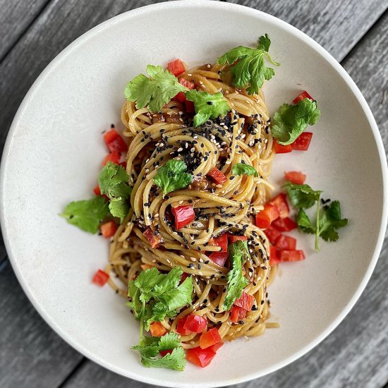 warm peanut noodles with veggies