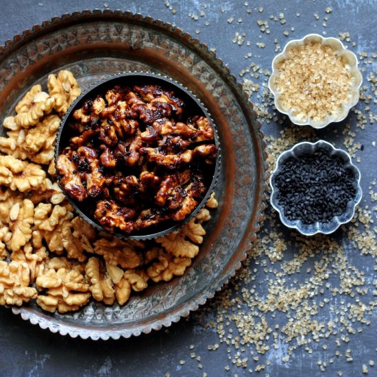 Spicy Candied Sesame Walnuts