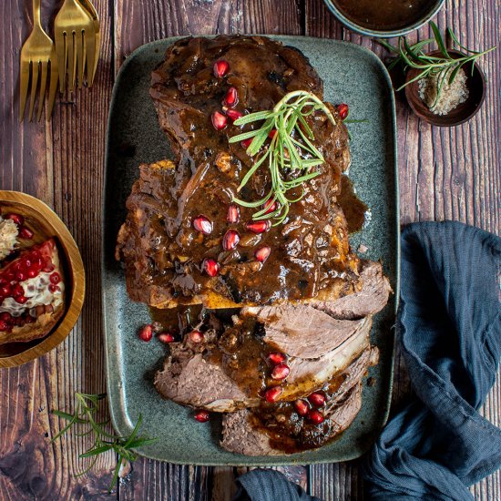 Pomegranate beer braised lamb shoul