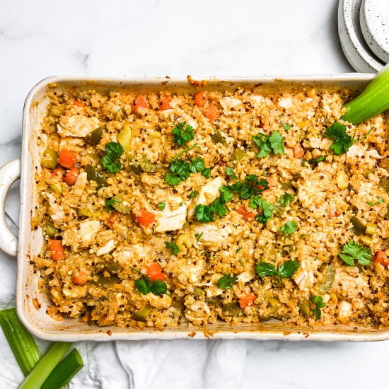 Buffalo Chicken Quinoa Bake