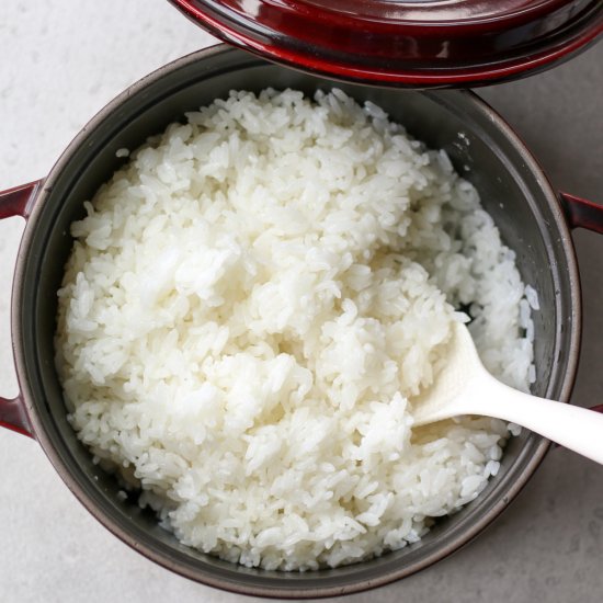 Japanese short grain rice on stove