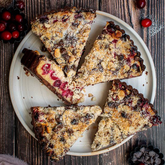 Cranberry streusel chocolate tart