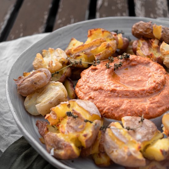 Smashed Potatoes with Romesco