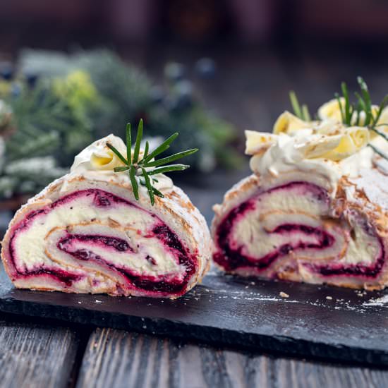 Cranberry Chocolate Meringue Roll