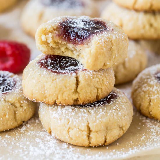 Raspberry Almond Thumbprint Cookies