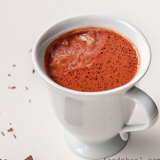 Homemade hot chocolate with cocoa