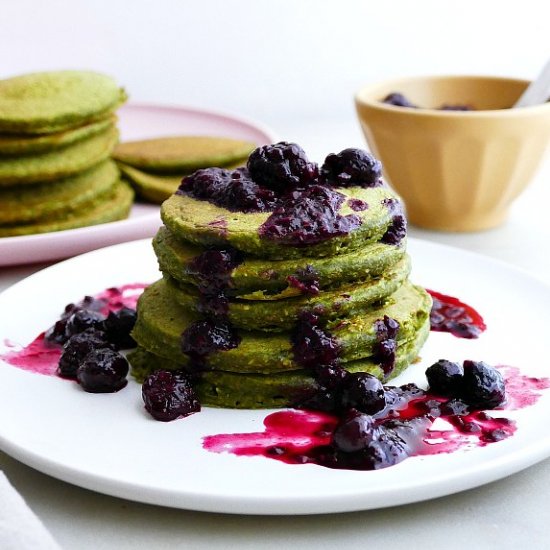 Spinach Pancakes with Berry Compote