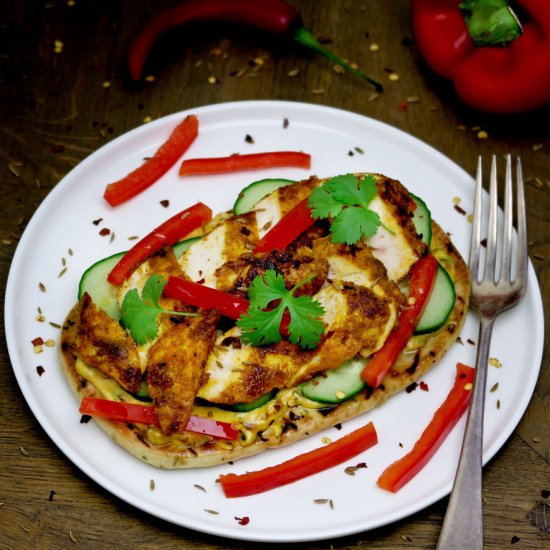 Curried chicken naan sandwich