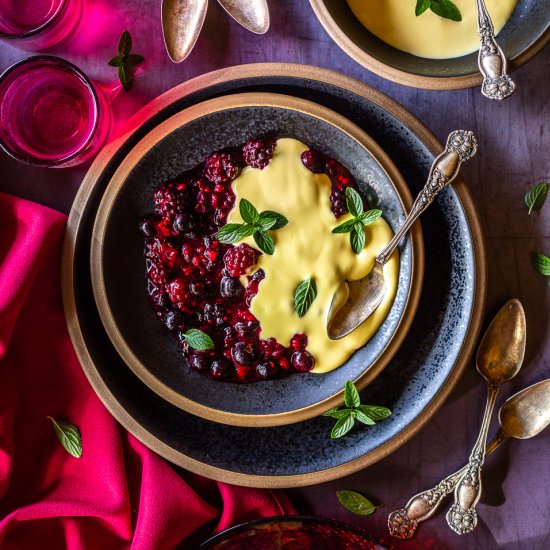 Berry Compote with Custard Sauce