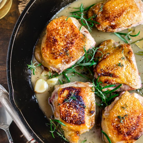 Cast Iron Chicken Thighs w/ Sauce