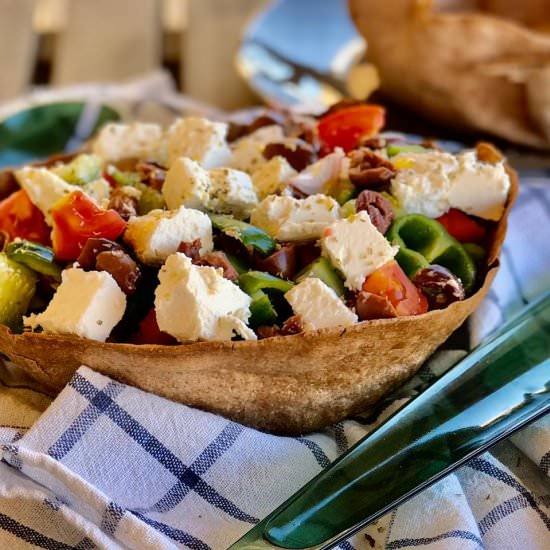 Greek Salad in a Tortilla Bowl