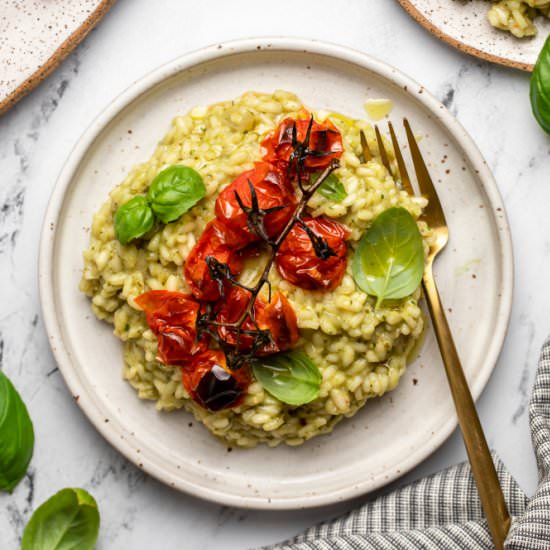 Pesto Risotto with Roasted Tomatoes