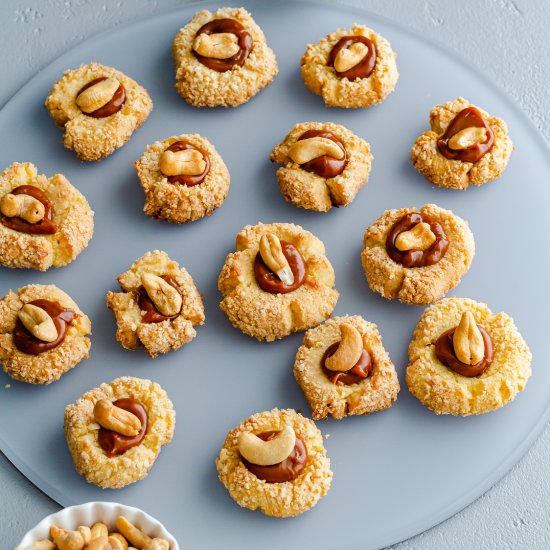 Caramel Cashew Thumbprint Cookies