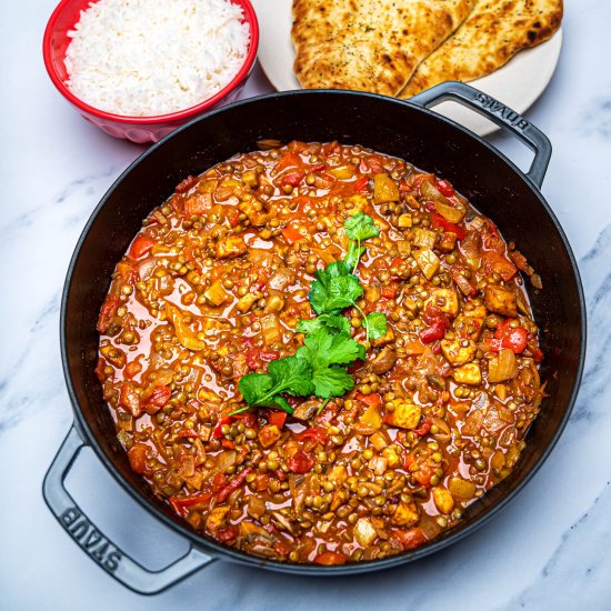 Green Lentil and Halloumi Curry