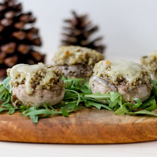 Mushrooms stuffed with barley