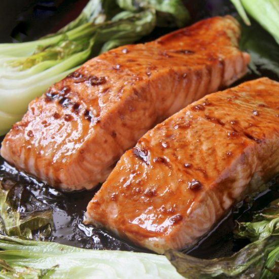 maple glazed salmon with bok choy