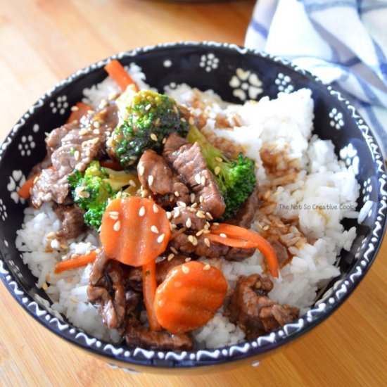 SAUCY BEEF WITH BROCCOLI AND CARROT