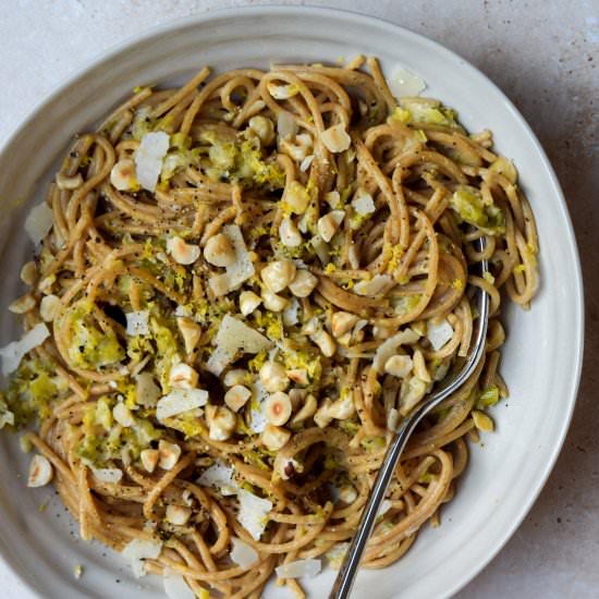 Creamy Leek & Hazelnut Spaghetti