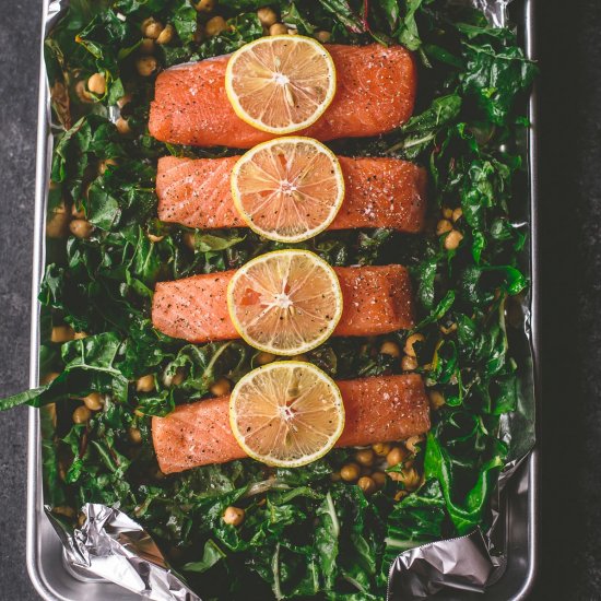 Salmon with Chickpeas and Greens