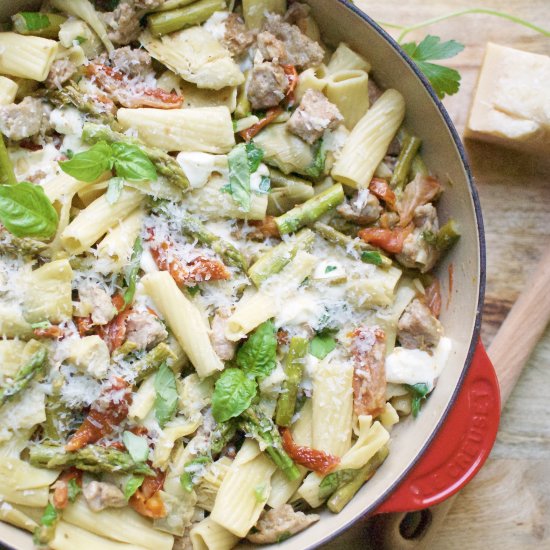 rigatoni with sausage & artichokes