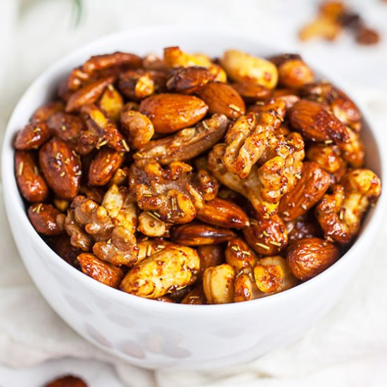 Maple Rosemary Glazed Spiced Nuts