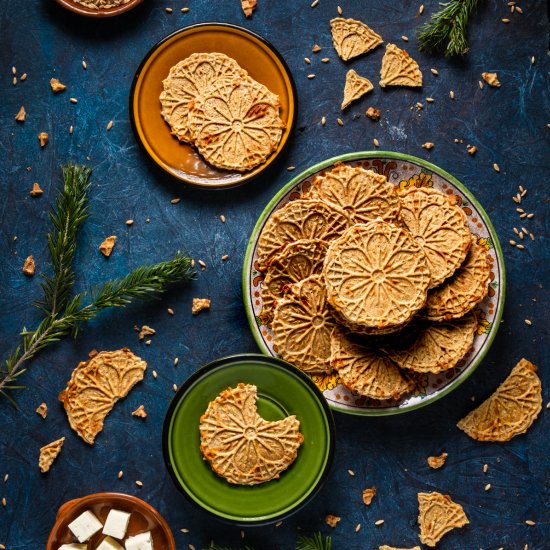 Cheese crisps with rye sourdough