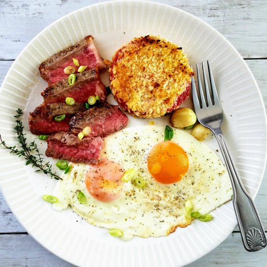 Steak and Eggs With Panko Tomatoes