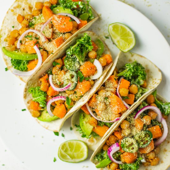 Vegan Sweet Potato, Chickpea tacos