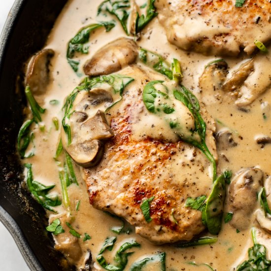 creamy spinach mushroom pork chops