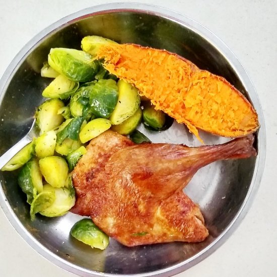 Roast Duck, Brussel Sprouts, Potato