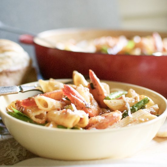 penne with shrimp & asparagus