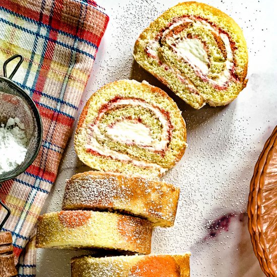 Raspberry & Rhubarb Swiss Roll