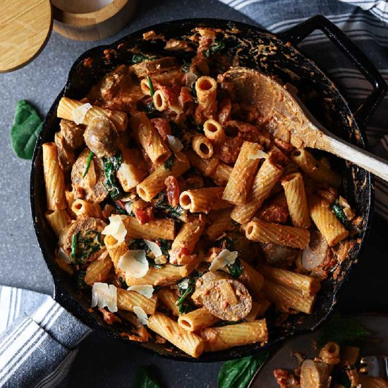 Rigatoni, Sausage, Spinach Pasta