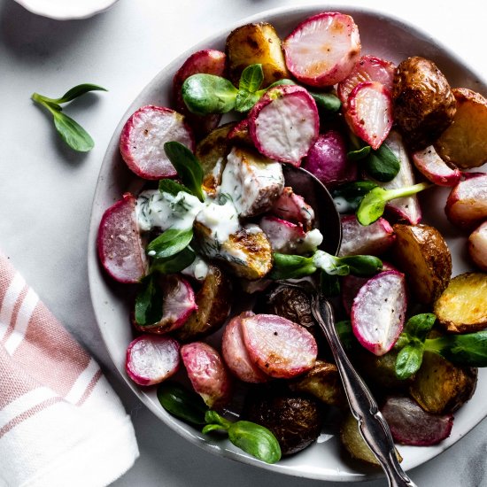 roasted radishes and potatoes