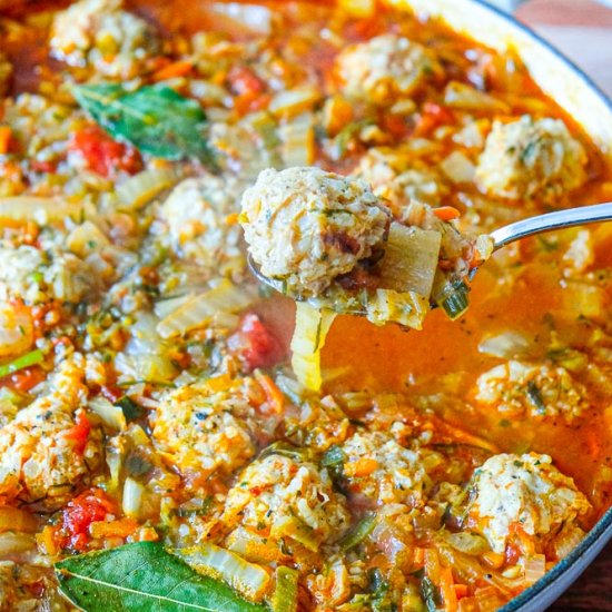 Cabbage Roll Soup w/ Rice Meatballs