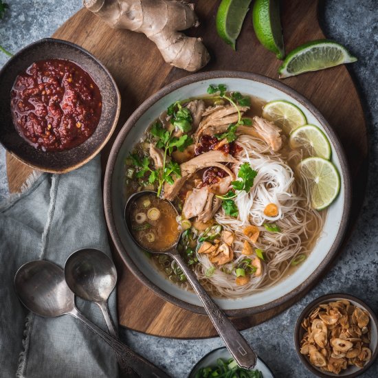 Gingery Chicken, Rice Noodle Soup