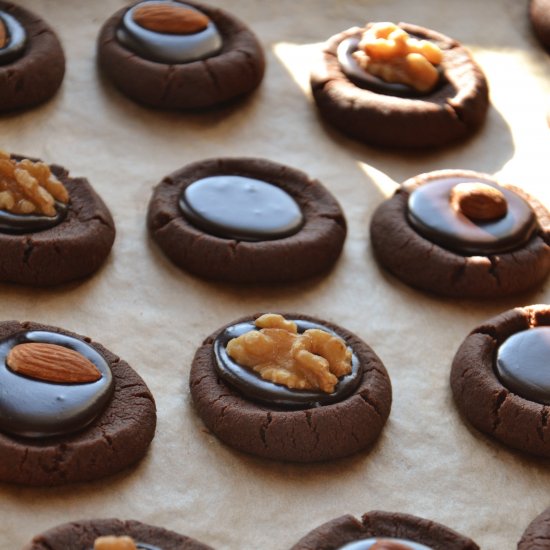 Chocolate thumbprint cookies