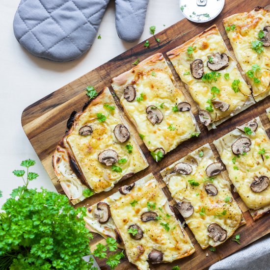 Mushroom and Raclette Flammkuchen