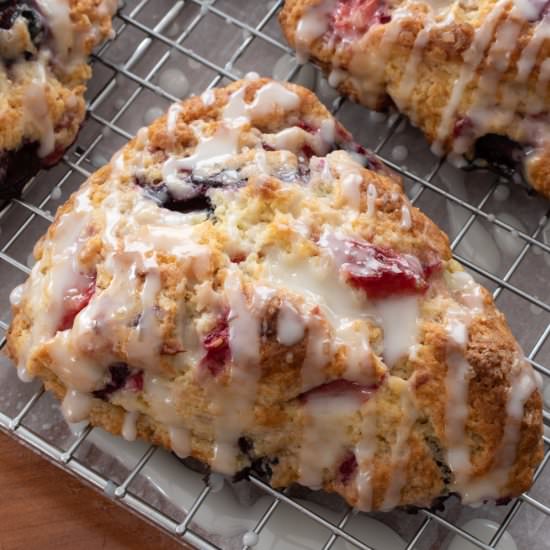 Triple Berry Scones with Lemon Glaz