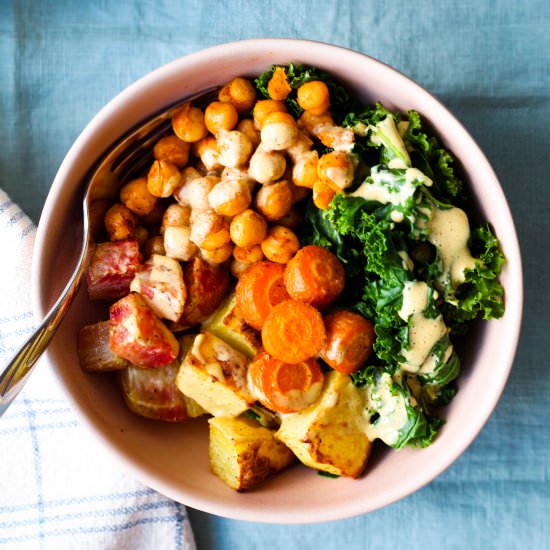 Roasted Root Veggie Chickpea Bowls