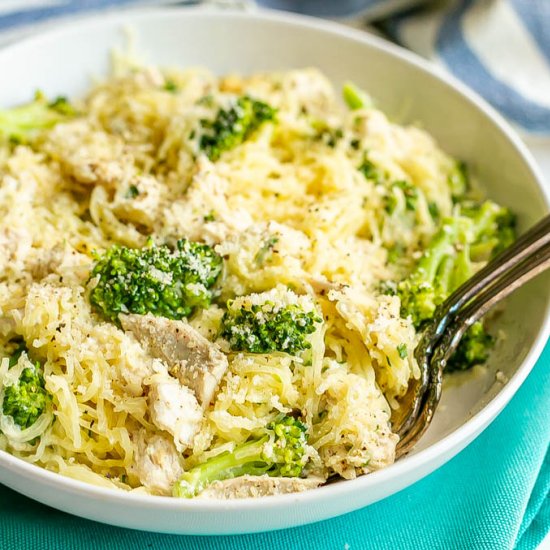 Spaghetti squash, chicken + broccol