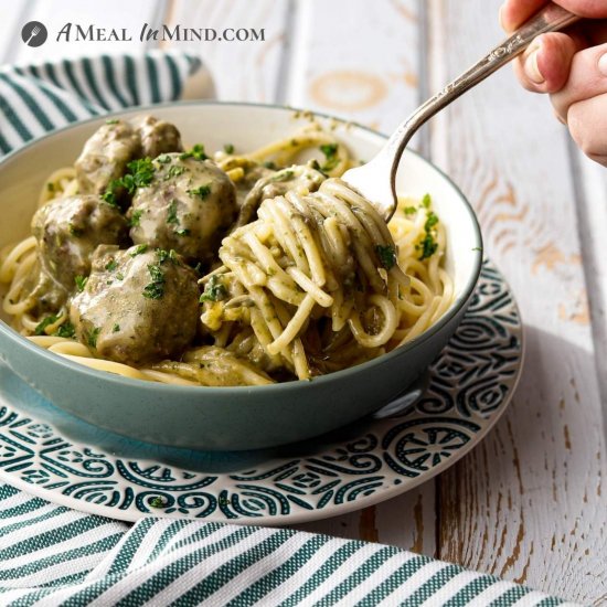 Pesto Meatballs and Alfredo Sauce