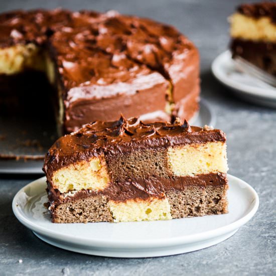 Checkerboard Cake & Fudge Frosting