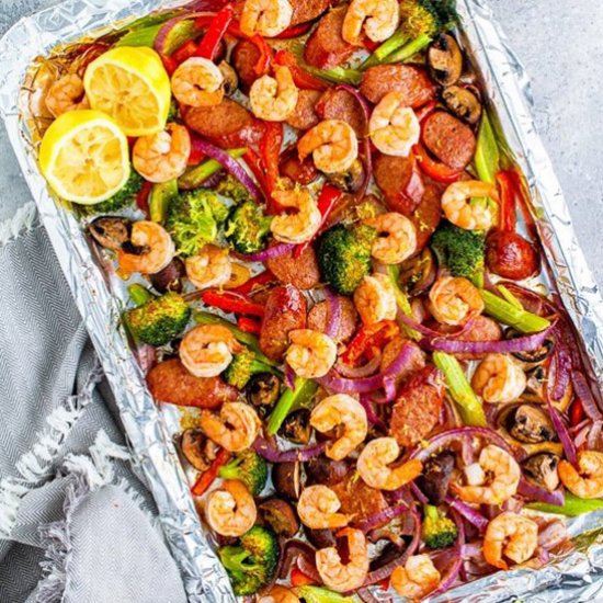 Shrimp, Andouille Sheet Pan Dinner!