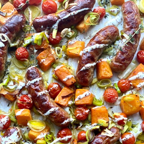 SAUSAGE, SQUASH & LEEK BAKE WITH HO