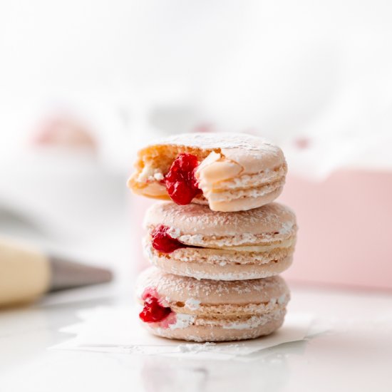 Raspberry Jelly Donut Macarons